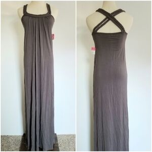 PINK ZONE Charcoal Braded Strap Maxi Dress, S NEW!